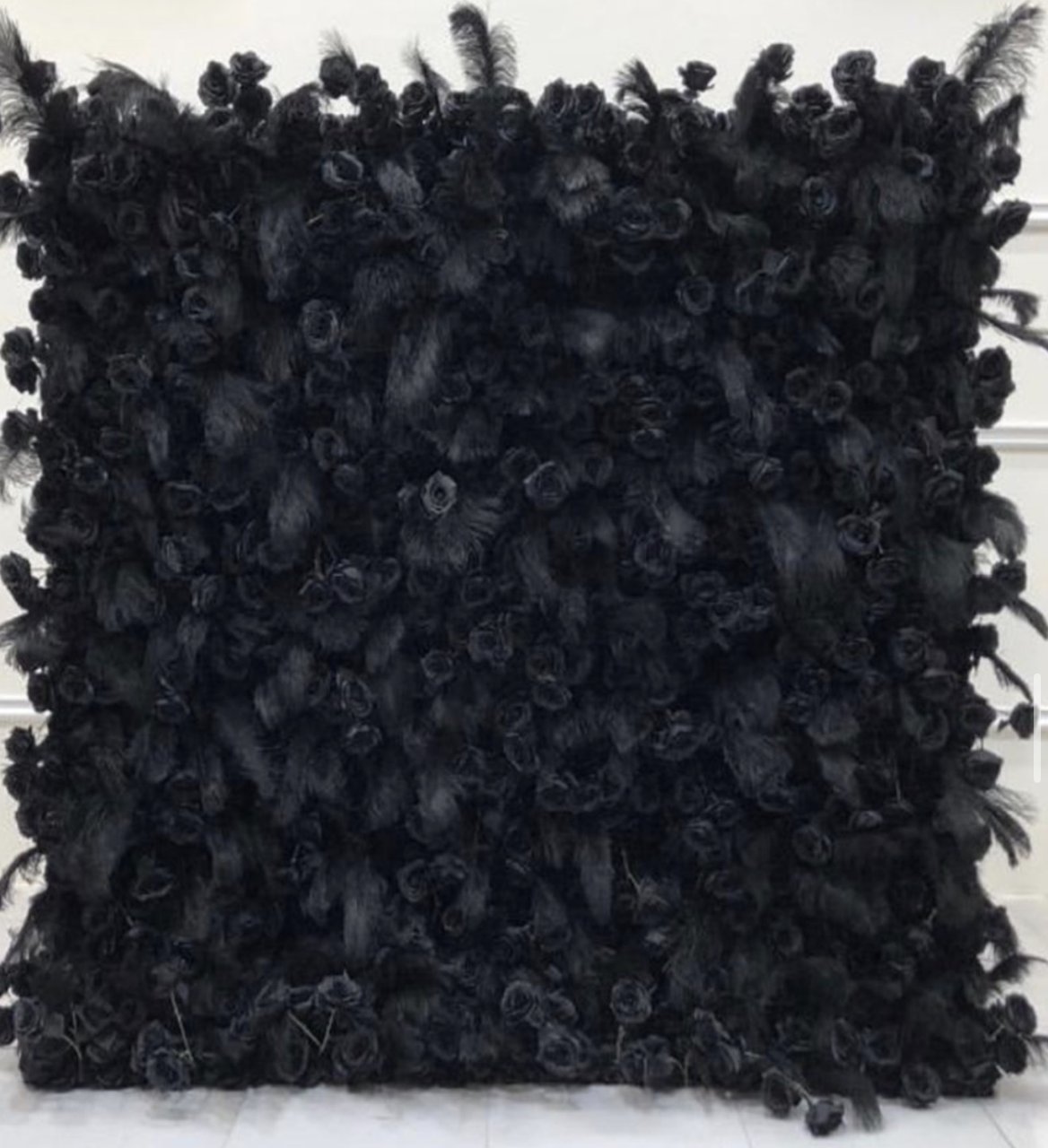 The Black Beauty wall: black roses and black plumes
